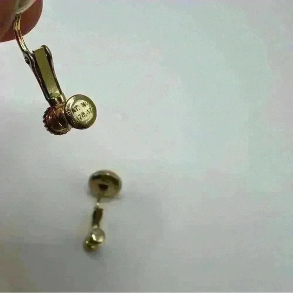 1960s Napier Half Pearl White Faux Pearl Gold Tone Clip On Screw Back Earrings - Picture 6 of 8